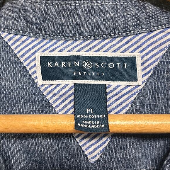Karen Scott Short Sleeve Denim Button Up Top - Picture 2 of 8